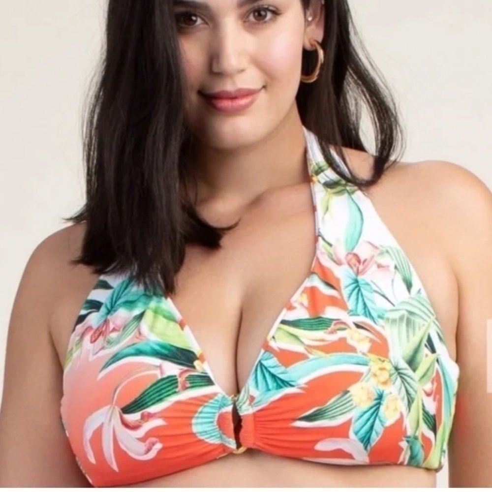 NWT Trina Turk Plus Costa De Prata Reversible Top Striped Tropical 20W